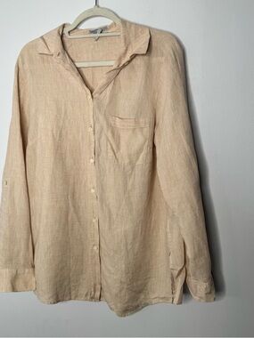 Hinson Wu lux linen tan button down shirt size 14